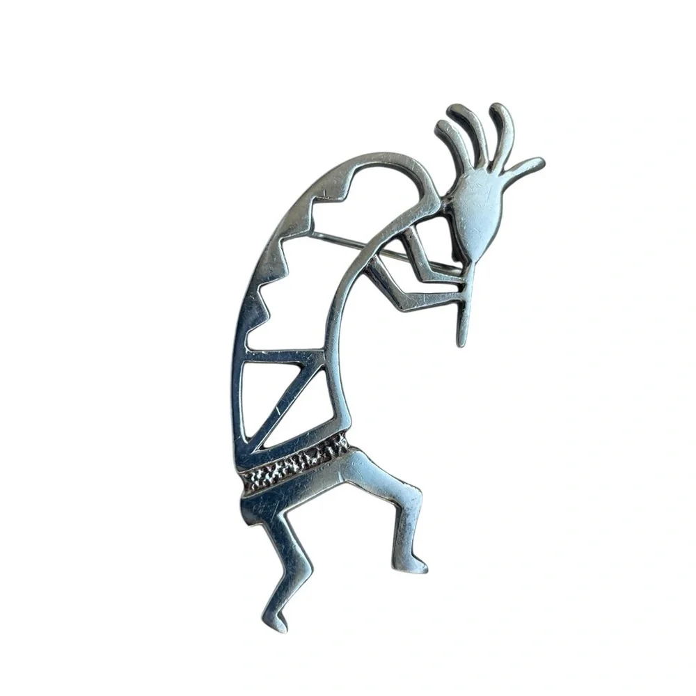 Native American .925 Sterling Silver Large Kokopelli Fertility Deity Brooch Pin